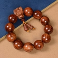 Bracelet en bois de rose avec perles, bête sculptée et pendentifs calebasse - Style Accessoire Tête de Dragon et Gourde (20mm)