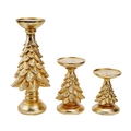 Three-piece gold Christmas tree candle holder set in varying heights with metallic finish - Small, Medium, and Large Set (Gold)