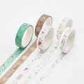 Set of 4 geometric washi tapes in green, brown, pink and gold patterns for DIY journaling - Geometric Basic 1 [5 Rolls]
