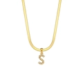 18K gold plated snake chain necklace featuring a pearl-inlaid letter S pendant - Style S
