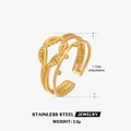 Anello regolabile in acciaio inossidabile placcato oro 18K con trame a treccia e sfere - Aperto Regolabile / Anello d'Oro