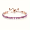 Bracelet élégant en or rose 3mm avec zircons violets ronds et fermoir coulissant - Violet Strass-Or Rose