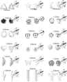 Various stainless steel stud earring set with moon heart star designs in 0.8mm and 1.2mm - Silver