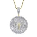Gold hip hop shield pendant necklace with micro-paved zircons and a central cross - n903 Gold (with 60cm Chain)