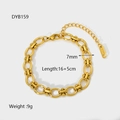 7mm wide gold plated stainless steel chain bracelet with 16cm length and 5cm extender - U-Link Chain Loop Bracelet / Gold