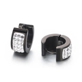 Black stainless steel hoop earrings with three rows of sparkling crystal rhinestones - Black Tone White Zirconia (KE108273-TGD)