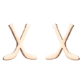 Close-up of minimalist rose gold X-shaped stud earrings with a polished metal finish - X Shape / Rose Gold