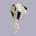 Handmade crochet triangle headscarf in cream white with black floral patterns - Beige Black Texture