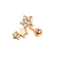 Three-star curved cartilage stud earring in rose gold finish with cubic zirconia - Ball Back Earring / Rose Gold