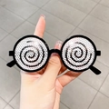 Funny black round sunglasses for children with hypnotic spiral patterns for parties - Hypnotic Vortex