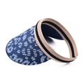 Detalle del sombrero de sol de paja trenzada azul y blanca con borde texturizado - Talla única / Leopardo Azul
