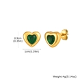 Detailed macro view showing dimensions of 18K gold heart earrings with green zircon - Earrings/Green Zirconia