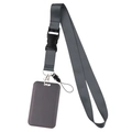 Grey lanyard with black buckle, metal lobster claw, and matching vertical ID card holder - Holder Set / Light Gray