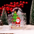 Transparent PET Christmas gift box featuring cartoon Santa and Merry Christmas handle - Joyful Christmas / 9x9x9cm