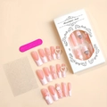 Set dettagliato di unghie finte rosa lunghe con fiocchi, fiori e decorazioni in strass - XA-50-17 Marmo Rosa Bianco Strass