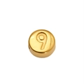 18K gold plated stainless steel bead with embossed number 9 for DIY jewelry - Number 9 (SP459G-9)