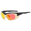Y2K sporty wraparound sunglasses with black and beige frame and orange mirror lenses - Rice White Frame Black Leg / Red Mirror Lens