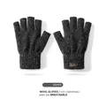 Winter thermal knit fingerless gloves in charcoal grey with ribbed cuffs and logo label - L / DZ152 Charcoal Grey (Wool Type)