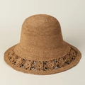 Handmade raffia straw hat for women with floral hollow-out design and foldable brim - M (56-58cm) / Khaki