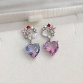 Detailed view of heart-shaped gemstone earrings with floral zircon studs and gradient crystals - 6# 25284B Purple-Blue Gradient Heart Studs