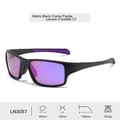 Polarized sports sunglasses with matte black frame and purple mirrored lenses LN3057 - Matte Black Frame Purple Coated Lens C7