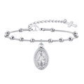Bracelet médaille ovale Vierge Marie en acier inoxydable avec perles et petit crucifix - Bracelet / Acier