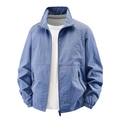 Men's outdoor windbreaker jacket with stand collar in misty blue casual lightweight style - M / Denim Blue