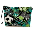 Borsa trucchi a tema calcio con stampe di pallone e cinturino da polso versatile - Stile Calcio Graffiti Blu-Grigio Con Cinturino Da Polso (xy-076-1) / 17*25cm