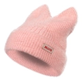 Cute pink knit beanie with cat ears and soft plush texture for winter comfort - Cat Ears Label-Pink