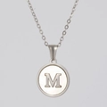 Minimalist stainless steel shell necklace with silver letter M pendant on O-chain - Silver White Shell Letter M