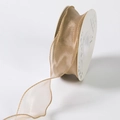 Elegant champagne tulle ribbon with delicate stitched edges for floral and gift wrapping - Fishtail Yarn (Standard Roll) / Coffee