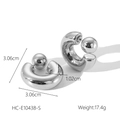 Detailed view of spherical C-shape stainless steel earrings with precise dimensions - Silver Thick Style (HC-E10438-S)