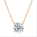 Classic 18K rose gold plated necklace featuring a 7mm round solitaire cubic zirconia - Rose Gold