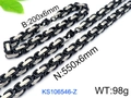 Silver and black 304 stainless steel Byzantine chain bracelet and necklace set - 6mm / 16cm / Two-tone Black