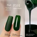 Dark green gel nail polish F101 showing matte and glossy finish on nails - F101 Dark Green