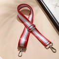 Adjustable red white and silver striped fabric bag strap with silver metal buckles - Red and Silver (Silver Buckle)