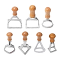 7-piece dumpling mold set with wood handles and metal cutters in various shapes - 7-Piece Set