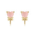 Close-up of pink heart-shaped earrings with gold bow accents and polished finish - Pink Heart Bow Shape (EH00547)