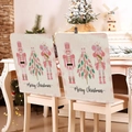 Pink nutcracker and Christmas tree pattern chair covers on white dining chairs - Pink Nutcracker (YT02-13)