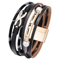 Bracciale multistrato in pelle leopardata nera e grigia con simbolo infinito dorato e perle - Bracciale Multistrato Perla Leopardato Grigio