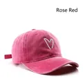 Rosarote Baseballkappe aus gewaschener Baumwolle mit weißer Herzbestickung - Fuchsia