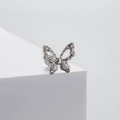 Silver butterfly cartilage stud earring with sparkling crystals on a white pedestal - Single Butterfly Style (A25-1#)