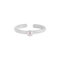 Macro detail of silver textured ring featuring a white pearl inlay on a matte surface - Adjustable Open / Silver