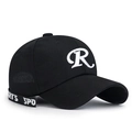Adjustable black cotton baseball cap featuring a white embroidered R and sports strap - Adjustable / Black