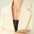 Collana a Y in acciaio placcato oro 18K con catena a serpente e piccole perle - Collana / Oro