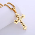 Collana in acciaio inossidabile dorato con pendente a tripla croce e pietre di zircone - Oro (Con Catena)