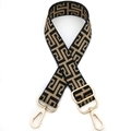 Adjustable canvas shoulder strap with khaki geometric pattern and golden lobster clasps - Gold Buckle / Black Khaki