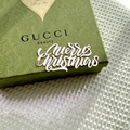 Close-up of green festive gift box featuring white Merry Christmas acrylic cake topper - Silver / Medium Style B / Plus Thick Style