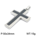 Silver titanium steel cross pendant with black carbon fiber inlay, 50x34mm size - Style A Steel Frame Black Inlay (KP97238-KFC)