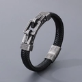 Bracelet vintage pour homme en cuir tressé noir avec boucle en métal industriel argent - 21cm / Gris Fusil (KB166209-KFC)
